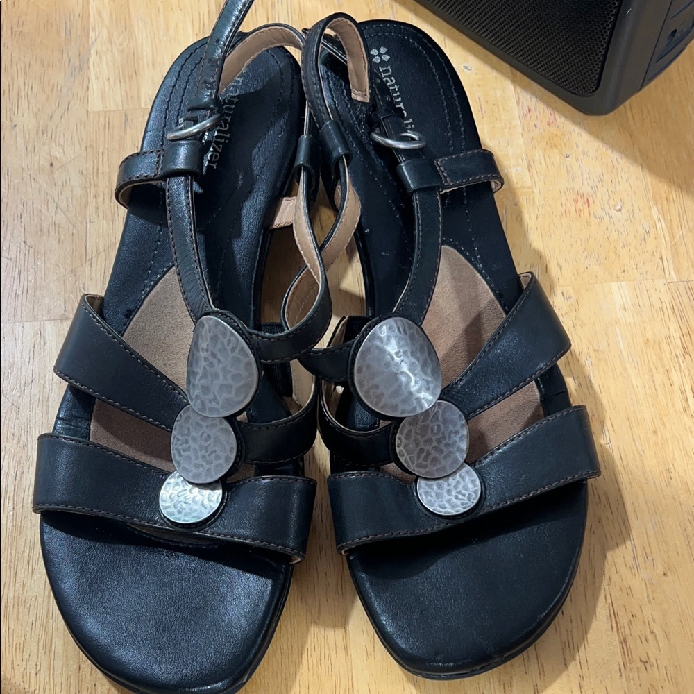 Naturalizer Black Sandals with Silver Accents